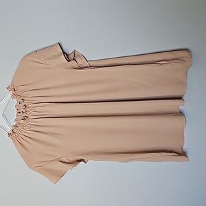 Express Girly Romantic tan XL smock neck short sleeve semi sheer blouse